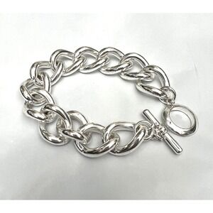 Women Silver Plated Toggle Chunky Thick Link Chain Bracelet